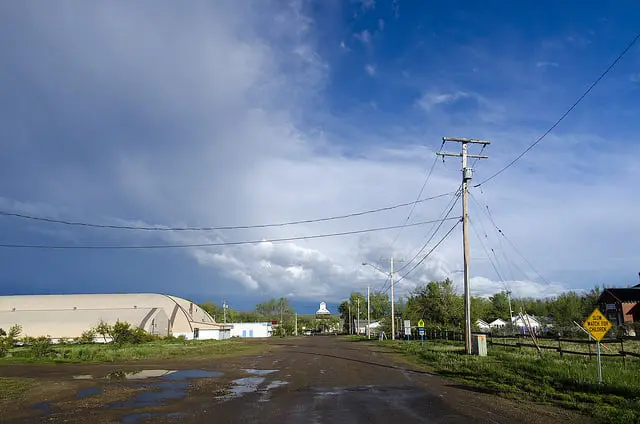 Val Marie Saskatchewan Centre Street from Highway 4 viewing the old grain elevator