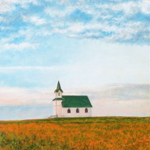 <i>Once</i> Once by Laureen Marchand landscape oil painting of abandoned church in prairie landscape