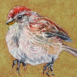 <i>Small Wonders: Tree Sparrow No Tree</i> Small Wonders Tree Sparrow No Tree by Laureen Marchand miniature oil painting 2.5" x 3.5" ecological climate change art