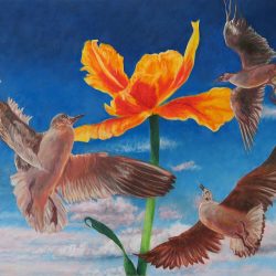 <i>How to See the Stars Among Us</i> View and purchase How to See the Stars Among Us by Laureen Marchand, an oil painting on cradled panel suggesting that sometimes all you need to do for inspiration is just look up